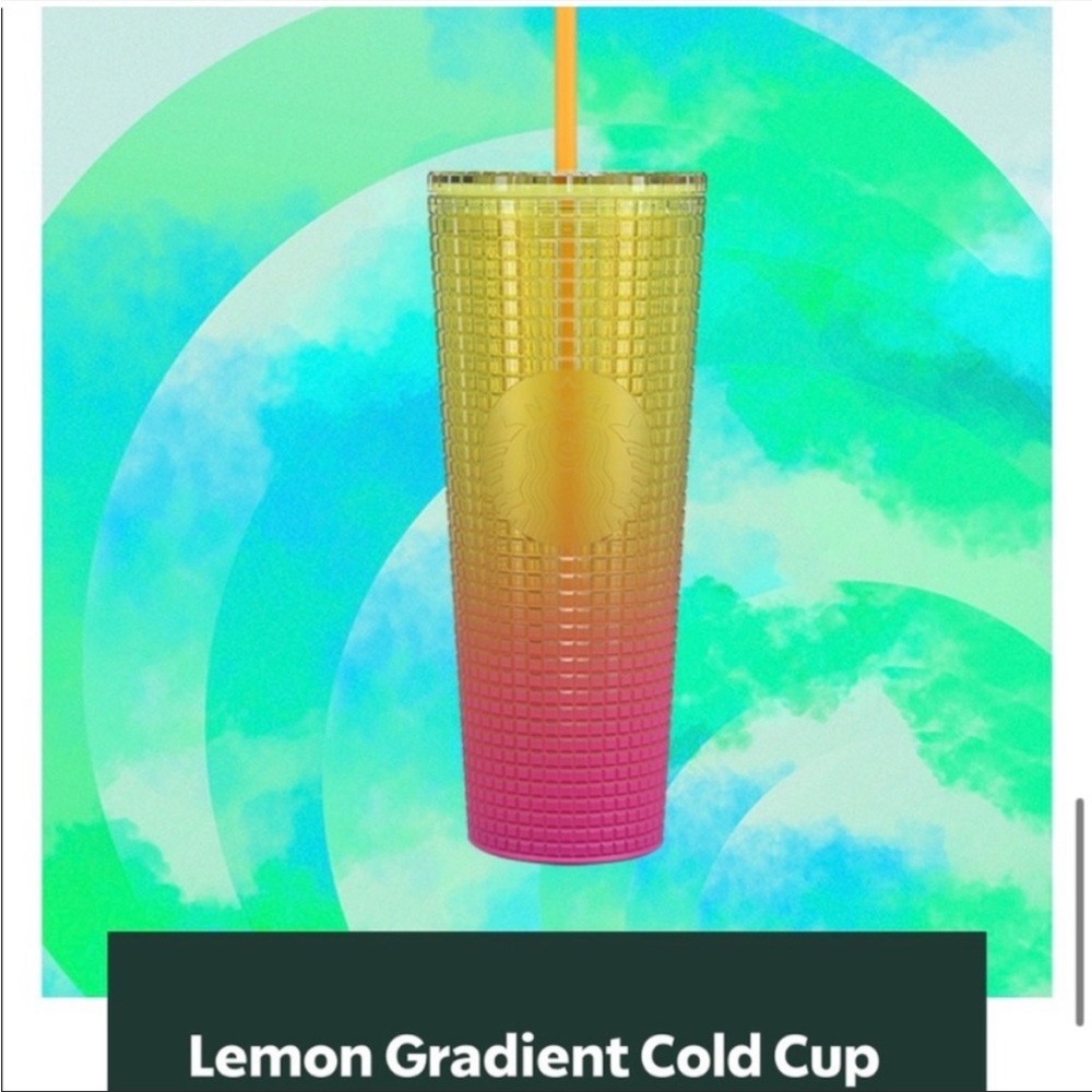 Starbucks Lemon Yellow Pink Gradient Ombre Grid 24oz Venti Tumbler Cup - Picture 2 of 3